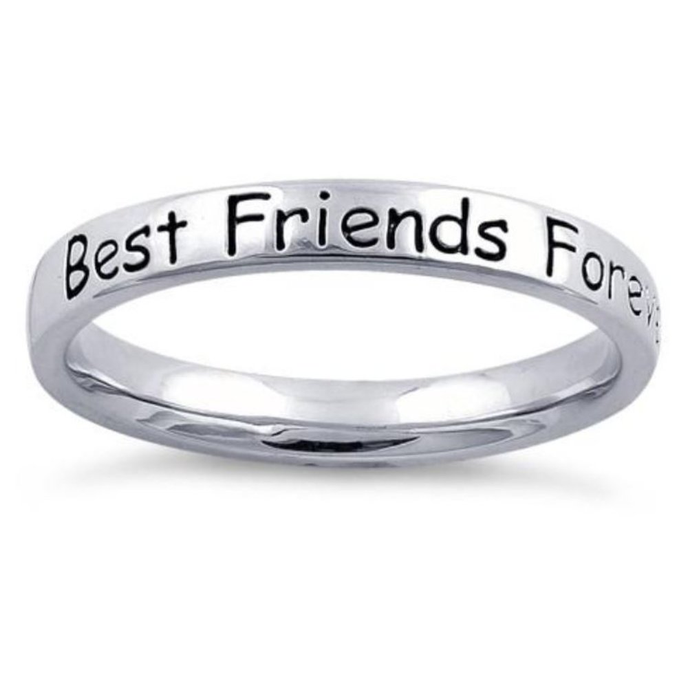 Best Friends Forever BFF Ring 2.7 mm Band 925 Sterling Silver Friendship Ring - Picture 14 of 14